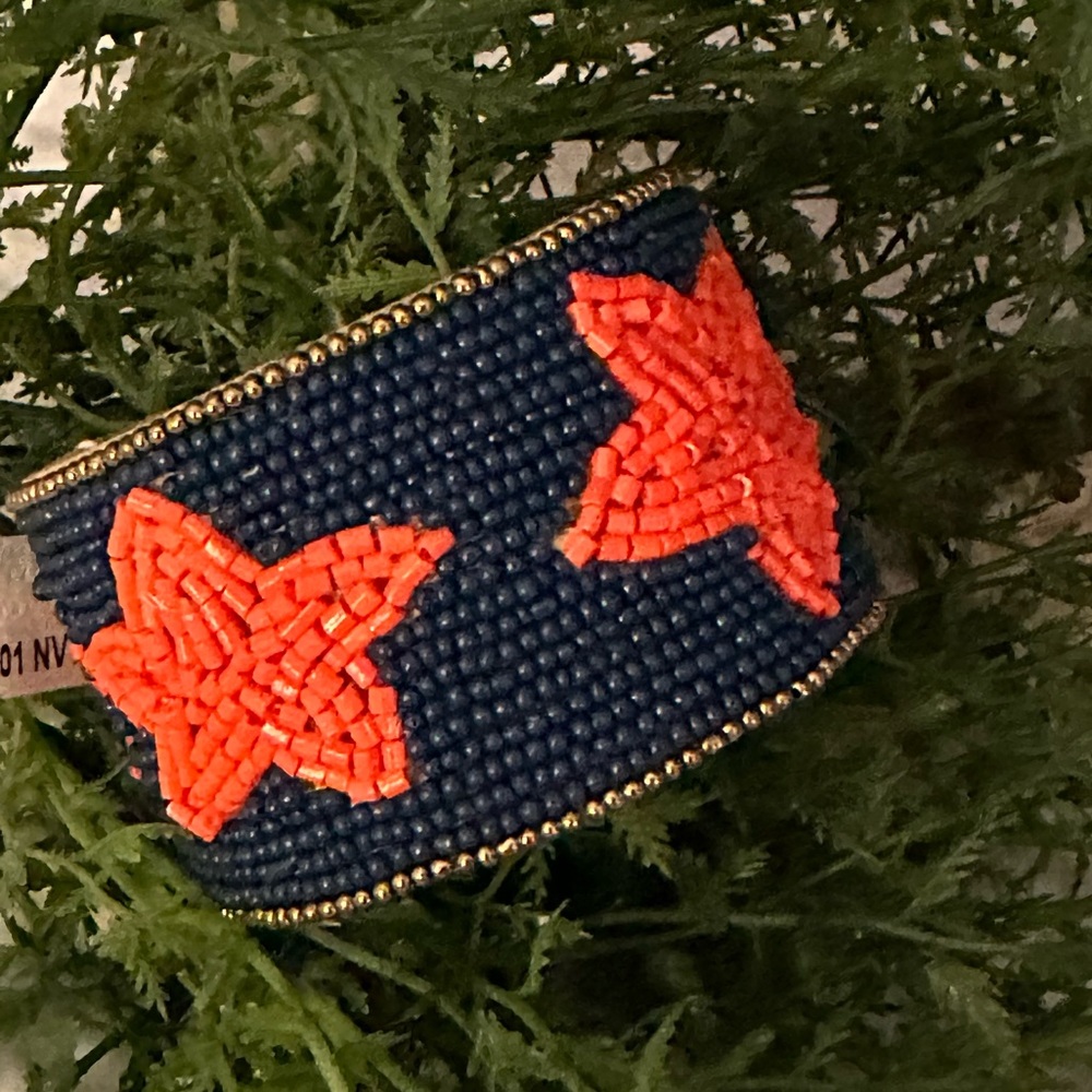 Orange/Navy Star Seed Bead Game Day Cuff Bracelet